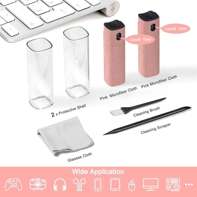 WALRFID 2 Pack Screen Cleaner Spray and Wipe, Computer Laptop Cleaning Kit for Electronic iPad, iPhone, Cellphone, Monitor, MacBook Pro, Car Display, Tablet, TV Flat Screens, Pink