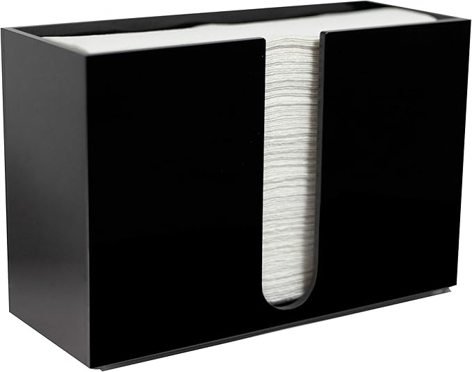 Paper Towel Dispenser Countertop, Black Paper Towel Holder(5mm - 6.5" Tall) Acrylic Folded Napkin Holder for Kitchen, Multifold C-Fold, Z-Fold, Trifold Paper Hand Towel Dispenser for Bathroom