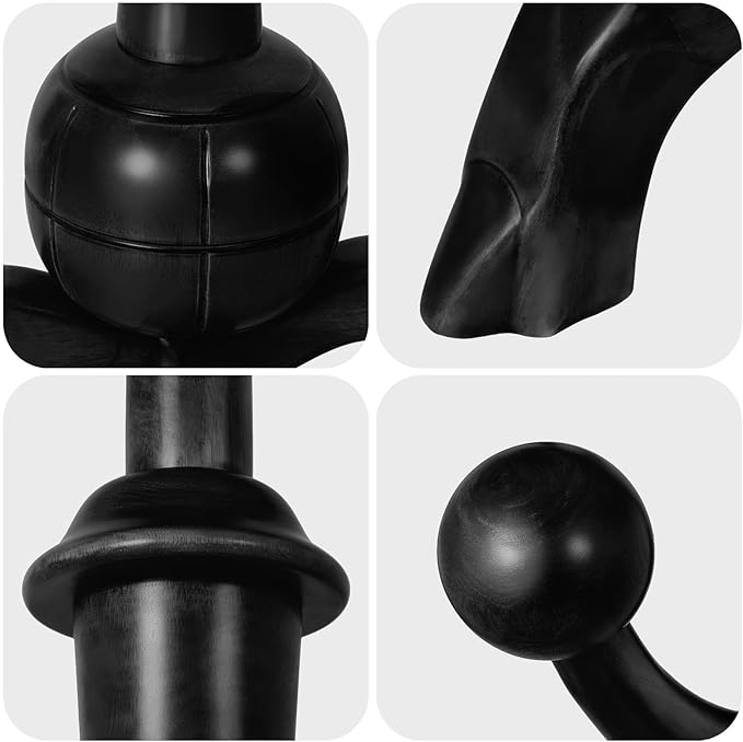 Heavy Duty Coat Rack Freestanding Wood Tree Rack with 8 Hooks, Unique Design Tree Branch-look, Premium Coat Tree Clothes Hanger Stand with Sphere Base for Entryway, Hallway, Bedroom-Load 160lbs Black