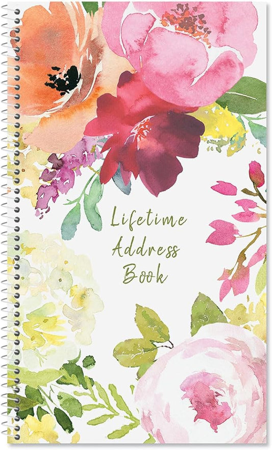 Current When Flowers Speak Address Book-94 Pages; Small 5" x 8-1/2" Size for Purse or Office,Spiral Bound Soft Cover Organizer for Contacts, Addresses,Email, & Phone Numbers + 50 Replacement Stickers