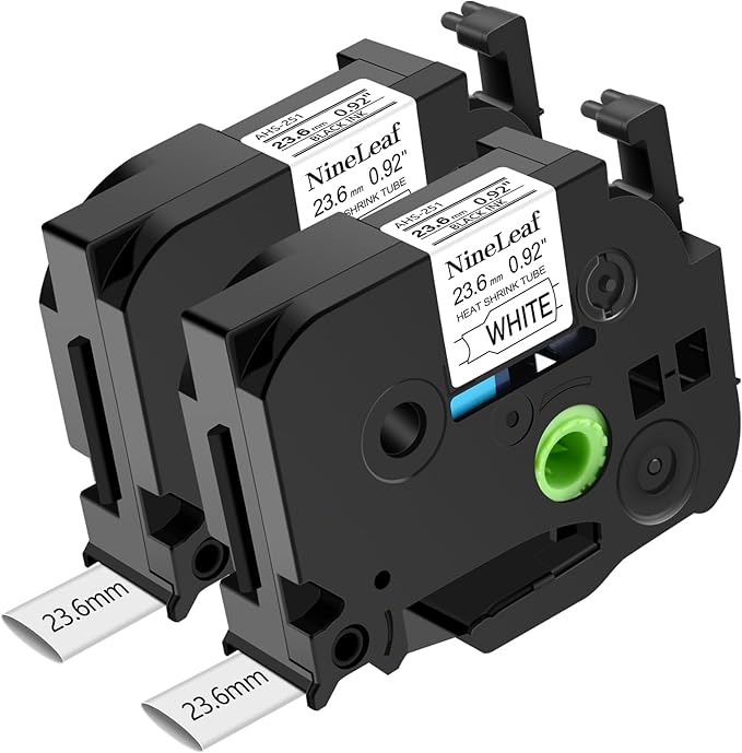 NineLeaf 2 Pack Compatible Label Tape Replacement for Brother P-Touch Black on White 23.6mm 0.92'' HSe-251 HSe251 HS-251 HS251 Heat Shrink Tubes Work for Ptouch PT-D800W D600 P710BT P750W P900W