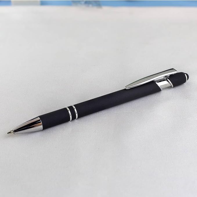 Green Ballpoint Pens with Black Ink, 2-in-1 Stylus Tip, 1.0mm Medium Point, Matte Metal Barrel – 10-Pack for Office or School