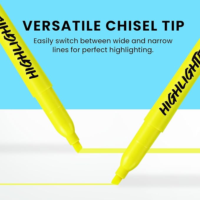 Taja 96 Pack Yellow Highlighters Bulk, Chisel Tip Highlighters Markers Set with No Bleed Ink, Perfect for School & Office Supplies