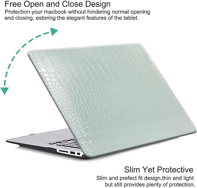 DTangLsm for Crocodile MacBook Air 13 inch Case 2022 2021 2020 2019 2018 A2337 M1 A2179 A1932, Alligator Skin PU Leather Hard Cover Snakeskin Print Case for MacBook Air 13 M1 + Keyboard Cover Ice Blue