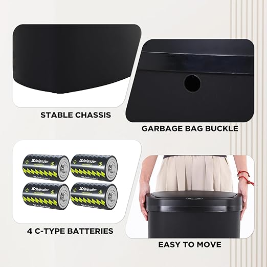 PayLessHere 13 Gallon Trash Can Kitchen Trash Can Automatic Garbage Can with Lid Touch Free High-Capacity Motion Sensor for Kitchen Bedroom Bathroom Office Wateproof Trash Bin (3, Black)