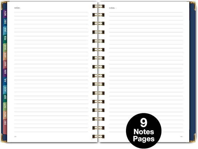 HARDCOVER 2026 Planner, 5.5"x8": 14 Months (November 2025 - December 2026), Daily Weekly Monthly Planner, Yearly Agenda, Bookmark, Pocket Folder and Sticky Note Set (Navy Gold Numbers)