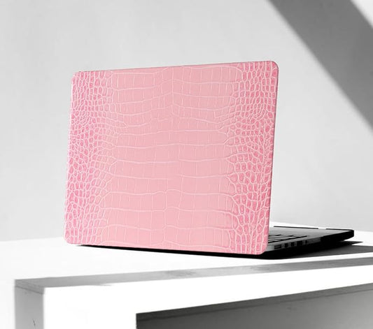KEROM Compatible with Crocodile MacBook Air 13 Inch Case 2025-2022 M4 M3 M2 A3240 A3113 A2681, Textured Elegant Luxury Aligator Skin Snakeskin PU Leather Hardshell Case & Keyboard Cover, Pink