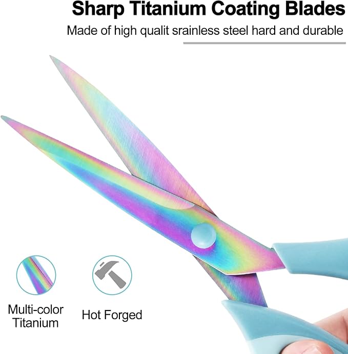 Scissors All Purpose, Sharp Titanium Blades Shears, Rubber Comfort Grip Handle, Multipurpose scissors 3 pack, Great for Office, Fabric, Craft, Sewing, Arts, School and Home Supplies, Blue