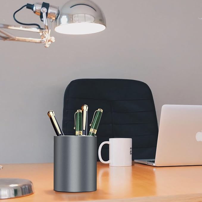 Pen holder, aluminum alloy waterproof pen holder, desktop simple and modern minimalist, multifunctional office supplies for families, kids and schools Grey