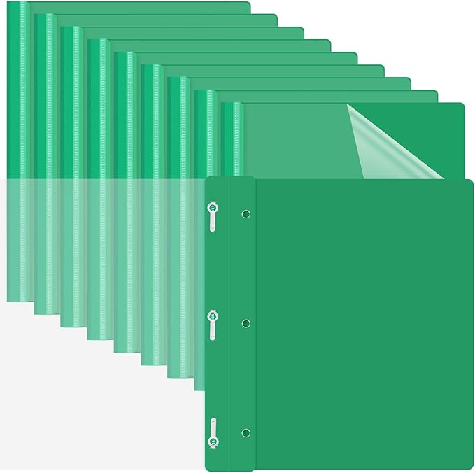 Teling 100 Pcs Plastic Report Covers with 3 Prong Fasteners 11.42 x 9.45 Inch Clear Front Report Covers Bulk Presentation Folders for School Document(Green)