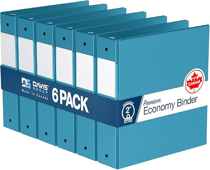 Premium Economy 6-Pack 3-Ring Binders for School or Office, Round-Ring Binders, 2 Inch, Turquoise