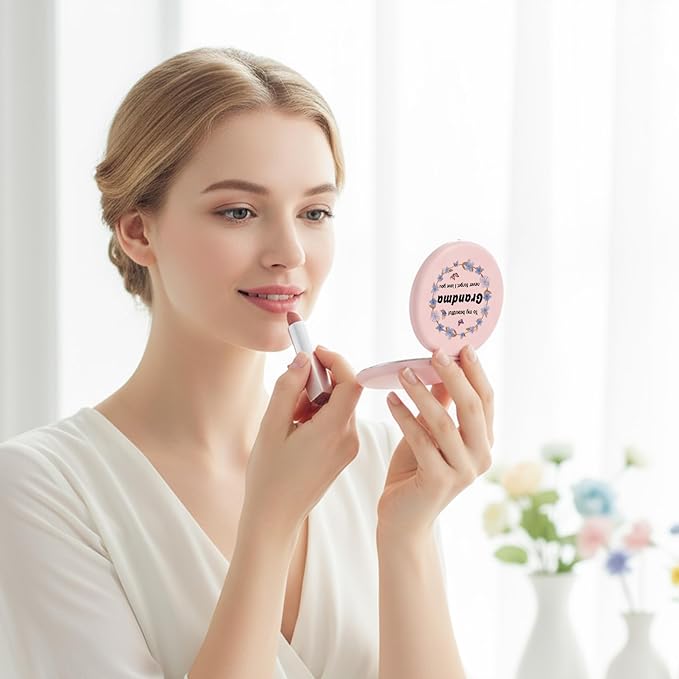 Grandma Gifts from Grankids Christmas Stocking Stuffers Grandma Birthday Gifts from Grandson Granddaughter Pink Compact Mirror Thanksgiving Valentines for Grandmother Nana