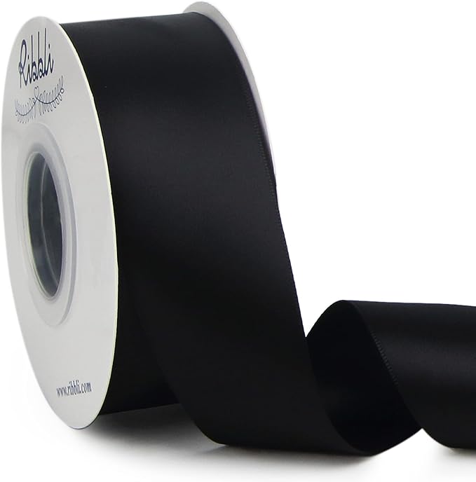 Ribbli Black Double Faced Satin Ribbon,1-1/2” x Continuous 25 Yards,Use for Bows Bouquet,Gift Wrapping,Wedding,Floral Arrangement