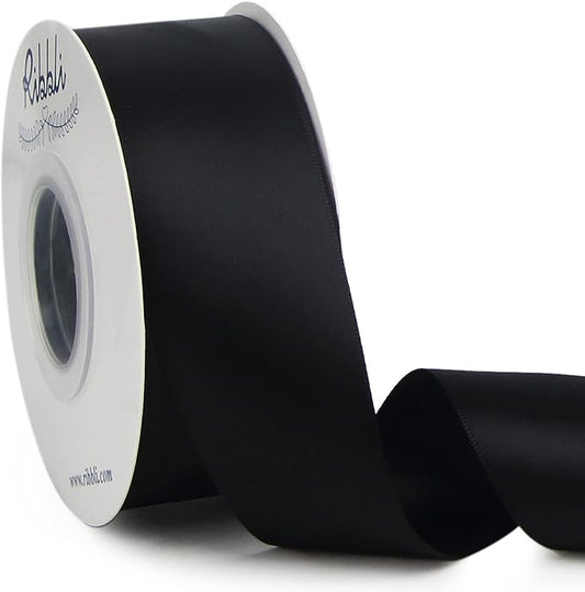Ribbli Black Double Faced Satin Ribbon,1-1/2” x Continuous 25 Yards,Use for Bows Bouquet,Gift Wrapping,Wedding,Floral Arrangement