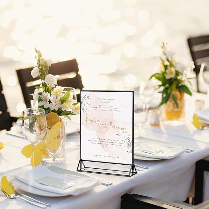 Acrylic Sign Holder 8.5X11 Clear Sign Holder,Double Sided Flyer Holder, Table Menu Holder Display Stand for Wedding Table Number Black (6pcs)