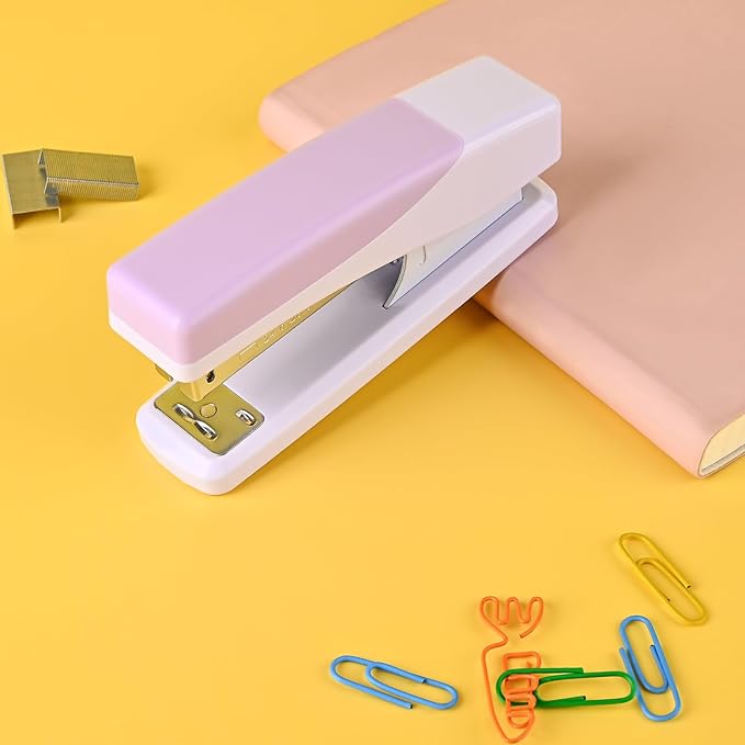 Temiary Morandi Desktop Stapler with 400 Standard Staples, 25 Sheet Capacity, Jam Free, No Effort Staplers for Classroom Office (Purple)