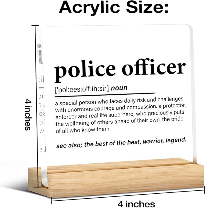 Police Gifts for Women Men, Police Officer Presents Definition Clear Acrylic Desk Decorative Sign for Home Office Decor, 4 x 4 Inches