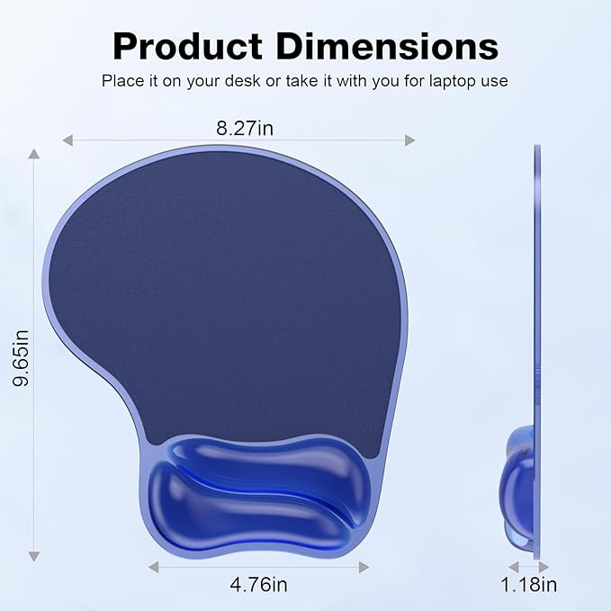 Mouse Pad with Gel Wrist Rest, Ergonomic Mouse pad Comfortable Computer Wrist Support for Laptop, Pain Relief Mousepad with Non-Slip PU Base for Office & Home Blue