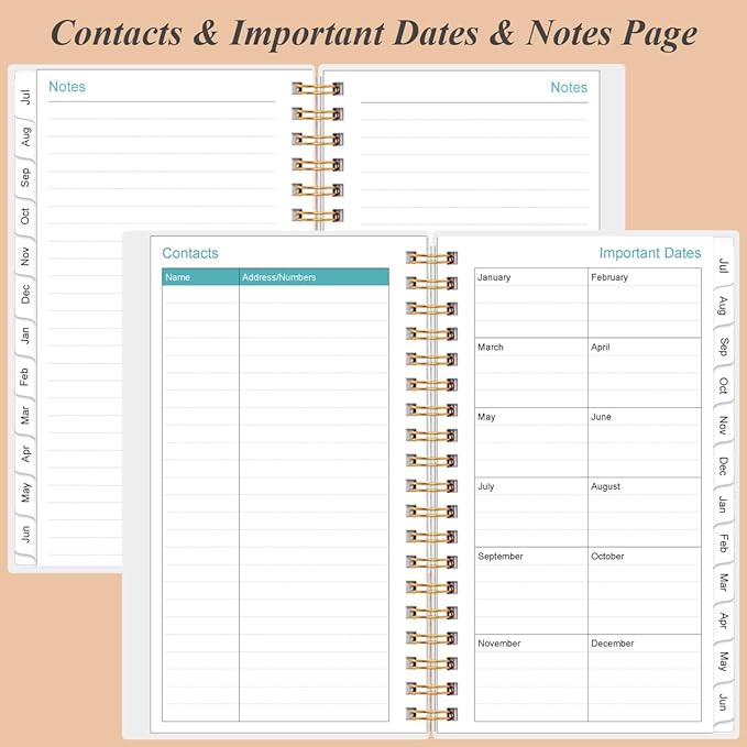 2026 Pocket Planner/Calendar - 2026 Planner from January 2026 - December 2026, Planner 2026 with 12 Tabs, Twin-Wire Binding, Inner Pocket, 3.75" x 6.75, Rose Leaf