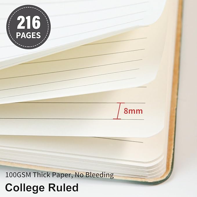 TSFPapier Lined Journal Notebook for Work College Ruled Note Book 5.79"x8.27" A5 PU Leather Daily Journaling 216 Pages for Women Men Writing Home School Supplies Business (Dark Gray)