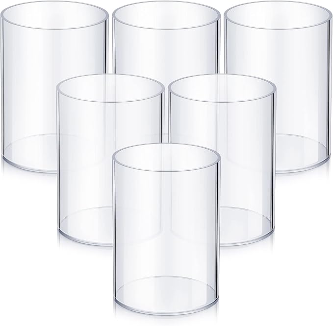 Epakh 6 Pack Clear Pen Holder Acrylic Pencil Cup Back to School Gifts Round Clear Makeup Brush Holder Acrylic Make up Brush Storage Organizer Desktop Pencil Cup for Home Office Supplies