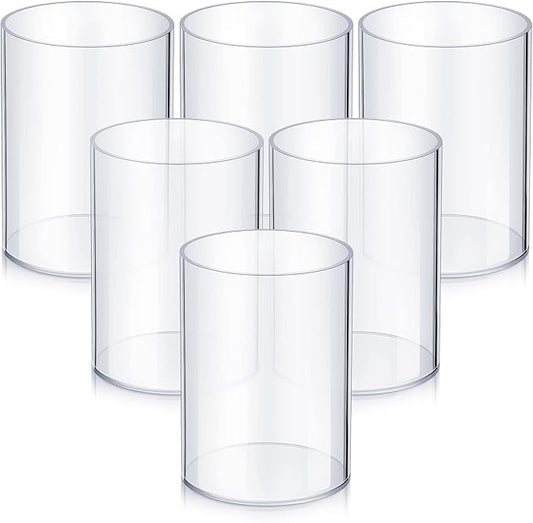 Epakh 6 Pack Clear Pen Holder Acrylic Pencil Cup Back to School Gifts Round Clear Makeup Brush Holder Acrylic Make up Brush Storage Organizer Desktop Pencil Cup for Home Office Supplies