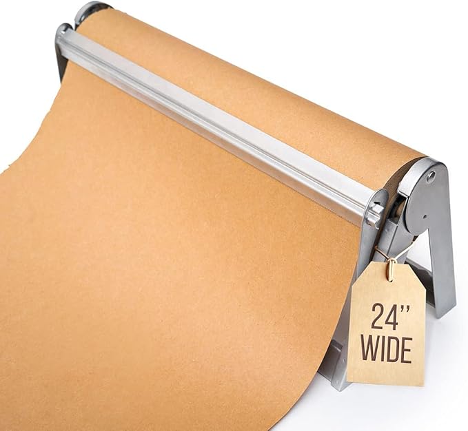Kenley Butcher Paper Dispenser - Large Holder and Cutter for Wrapping Butcher Craft Freezer Paper Roll - Wall Mount or Tabletop - Carbon Steel Non-Slip Cutter with Serrated Blade (24-Inch)