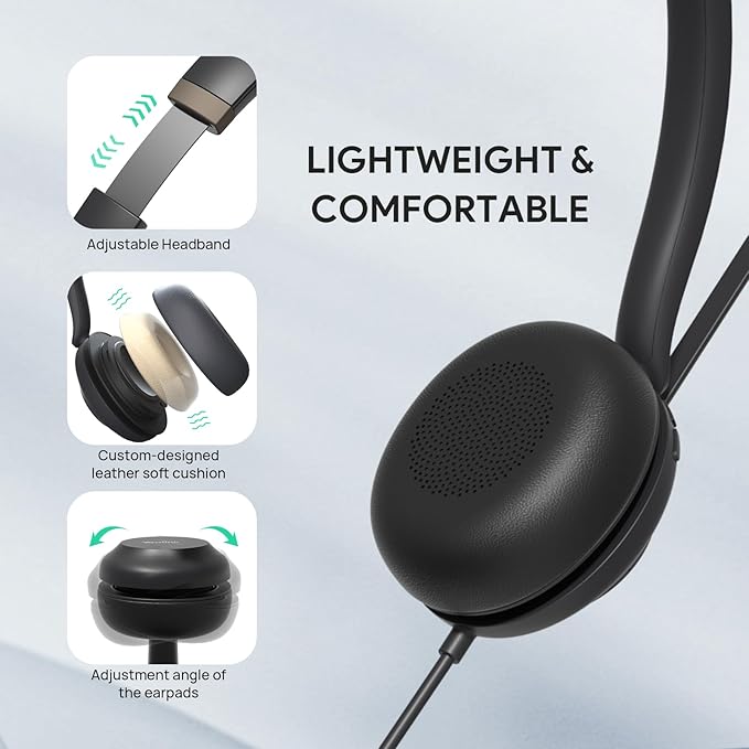 Yealink UH37 USB Headset with Mic,Wired Headset with Noise Cancelling Microphone for Computer PC Laptop VoIP Phone,USB-C/A Cable,Works with Zoom and Other Leading UC Platforms