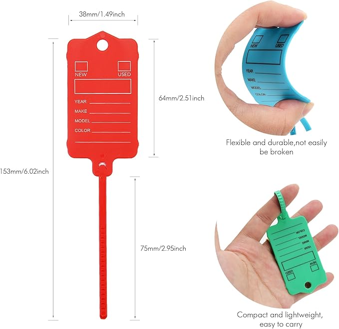 200 Car Key Tags with Labels Plastic Car Dealership Key Tags Self Locking Automotive Identifiers Blank Shop Labels with One Pen (Mixed Color)