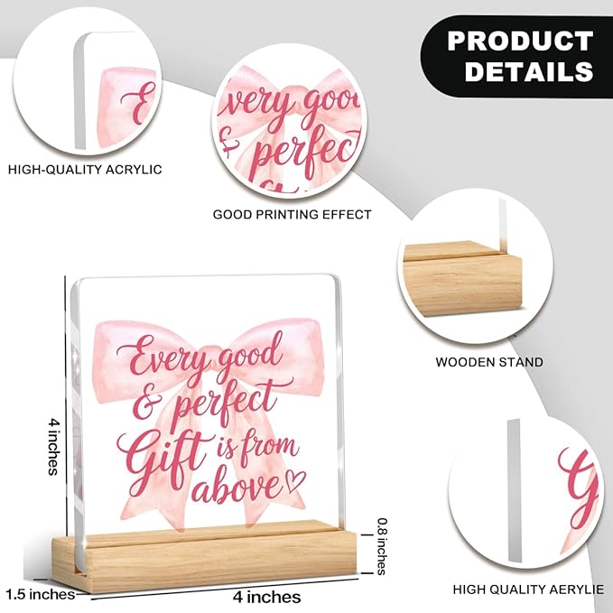 Pink Home Decor, Pink Bow Room Decor Inspirational Awareness Preppy Coquette Positive Affirmation Sign Acrylic Sign Plaque Motivational Table Decorations for Home Bedroom