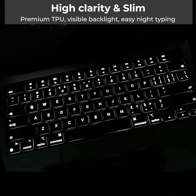 EooCoo Premium Keyboard Cover Skin Ultra Thin Protector, Compatible with M5 MacBook Pro 14" 16" M4 M3 M2 M1 Pro Max Chip, 2025-2021 MacBook Air 15" 13.6" M4 M3 M2 Chip, Clear