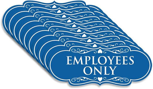Designer EMPLOYEES ONLY Sign | Easy Installation | Office or Business Signs | Workplace Safety - Blue - Medium (10 Pack)