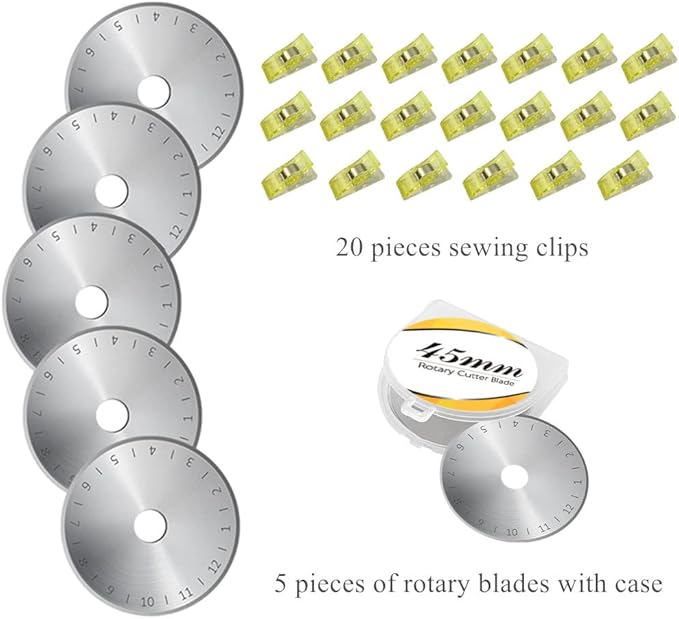 39 Pcs Rotary Cutter Set - Quilting Kit incl. 45mm Fabric Cutter, 5 Extra Rotary Blades, A4 Cutting Mat, Craft Knife Set, Quilting Ruler and Sewing Clips, Ideal for Crafting, Sewing, Patchworking