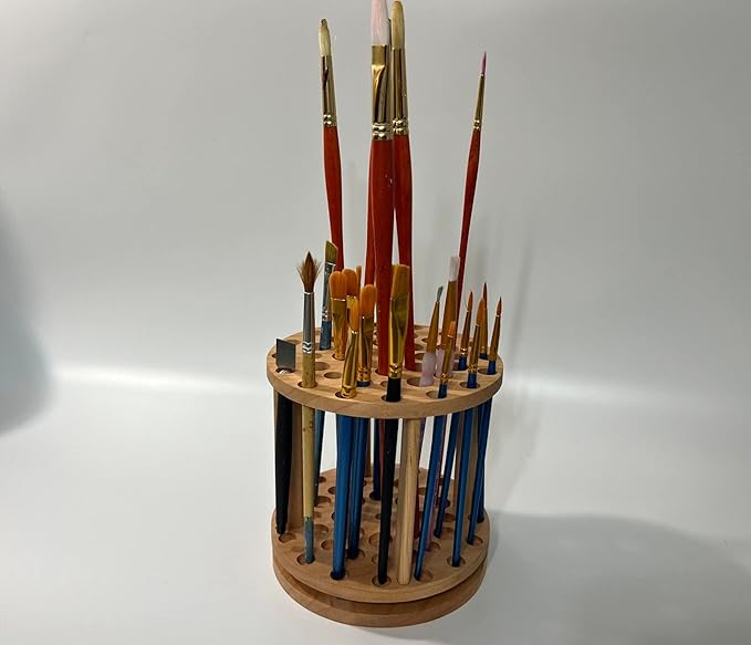 Rotating Paint Brush Holder - Handmade Paint Brush Holder Rotating Art Supply Organizer – Large Capacity Cherry Hardwood Brush Organizer for Desk, Arts and Crafts