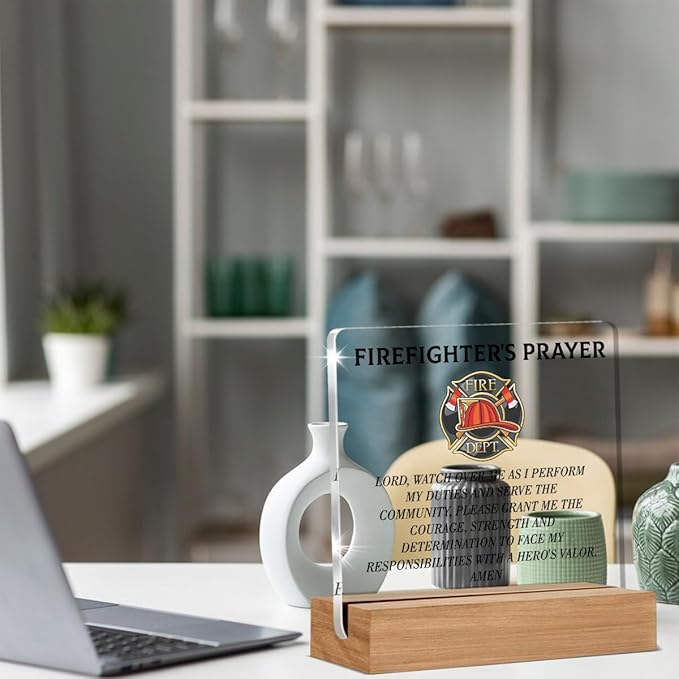 Firefighter Gifts for Men Dad Husband, Firefighters Prayer Acrylic Plaque Fireman Gifts, Firefighter Accessories Decorative Desk Decor