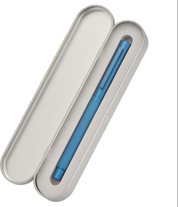 Dark Blue Forest Fountain Pen Extra Fine Nib Classic Design with Converter and Metal Pen Case Set by Asvine