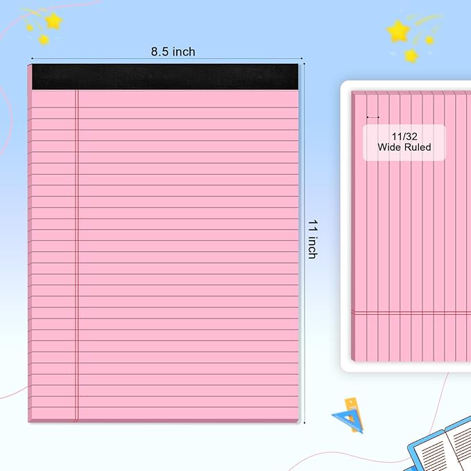 5 pcs Legal Pads 8.5 x 11 Note Pads, Colored Legal Notepads 8.5 x 11, Notebook Wide Ruled Paper, Micro Perforated Writing Pad, Pad of Paper for Office Home School, 30 Sheets/Pack