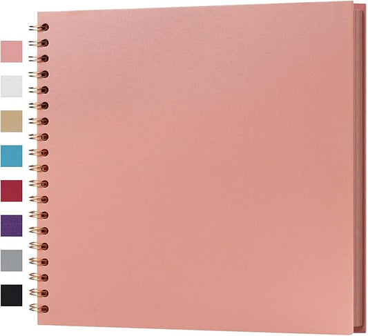 potricher 10 x 10 Inch DIY Scrapbook Album 40 Pages Hardcover Kraft Paper Scrap Book Photo Albums Memory Book for Wedding and Anniversary Family (Pink, 10 Inch)