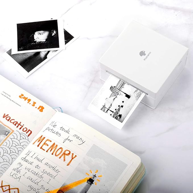 Phomemo Mini Sticker Printer- Mini Printer Sticker Maker Machine M02, Print Pods Suitable for Creative DIY, Diaries, Photos, Study Notes, Portable Thermal Inkless Label Maker for Home/Travel, White