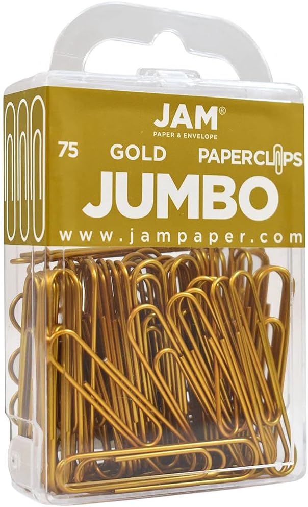 JAM Paper Colored Jumbo Paper Clips - Gold Paperclips - 75/pack
