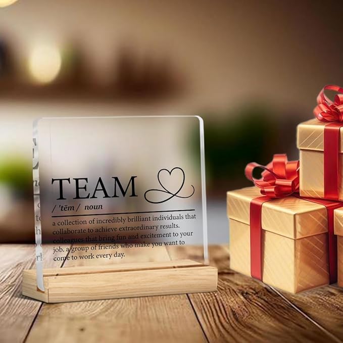 Team Appreciation Gifts for Coworkers Employees, Office Gifts for Women Men Staff Work Bestie Teachers Coaches, Teamwork Desk Decor Acrylic Sign for Home Office, 4 x 4 Inches
