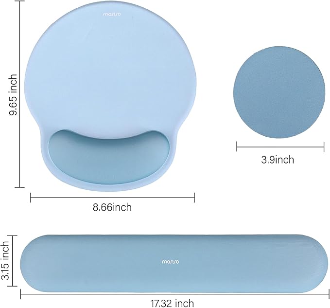 MOSISO Wrist Rest Support for Mouse Pad&Keyboard Set, Circle Curved Ergonomic Mousepad&Coaster Non-Slip Base Home/Office Pain Relief&Easy Typing Pad with Soft Cloth&Silicone Lining, Air Blue