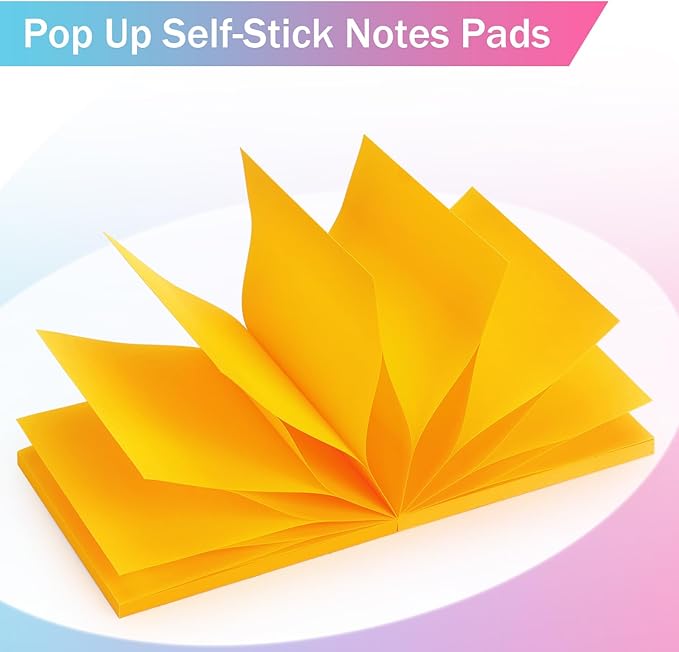 Sticky Notes 3x3 Pop Up Self-Stick Notes Pads with 6 Bright Colors, Easy to Post for Office, School, Home, 6 Pads/Pack, 100 Sheets/Pad(Pop Up)