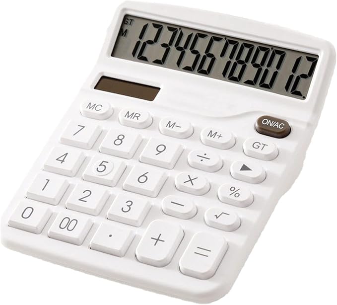 YOUHO Solar Battery Dual Power Standard Function Electronic Calculator with Large LCD Display - White