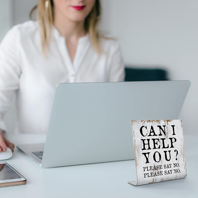 Funny Desk Signs for Work Office, Can I Help You Please Say No Sign,Office Humor Signs, Work Office Decor for Women Men,Office Desk for Colleague Coworker Friend,Decor Sign Plaque XB273