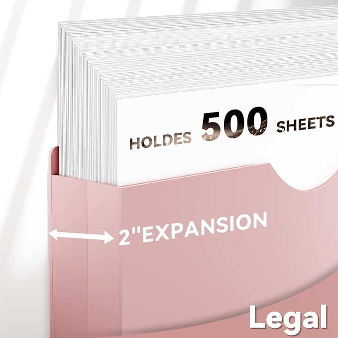 Plastic 2 Inch Manila File Jackets,Legal Size,12 Pack Manilla Pocket Folders,Expandable File Jackets for Document,Expansion Pocket,Straight Cut Tab,Poly Project File Jacket,Pastel Color