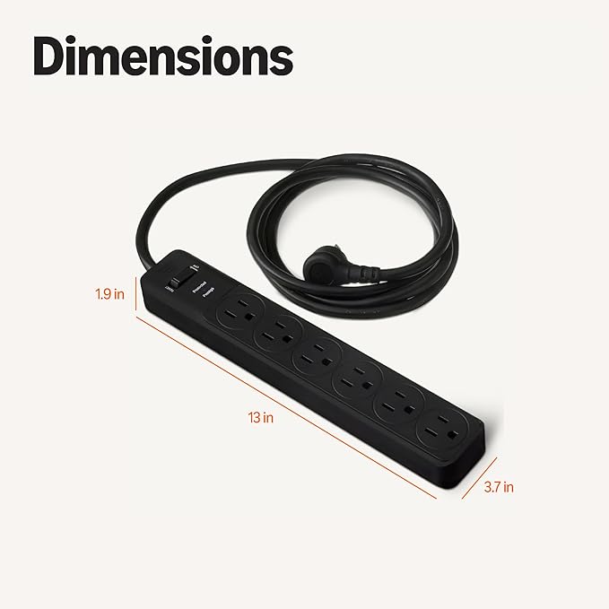 Amazon Basics Surge Protector Power Strip, 6-Outlet, 790 Joules, 6ft Extension Cord, Black