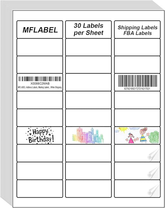 MFLABEL Address Labels, 1" x2-5/8 Mailing Labels, 30-UP White Shipping Labels for Inkjet or Laser Printer, 4500 Sticker Labels (150 Sheets), 30 Labels per Sheet