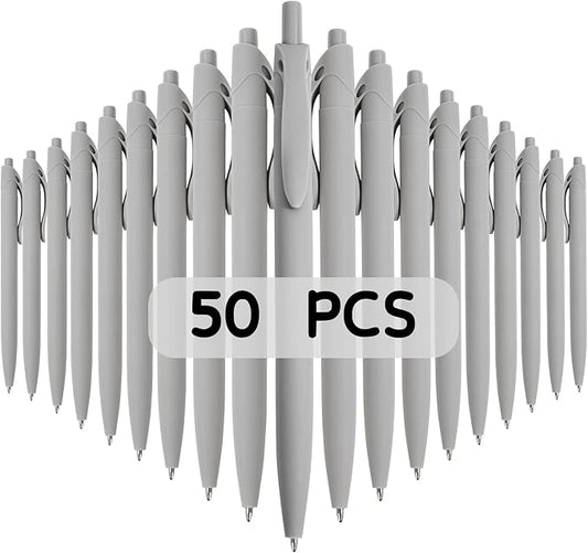 BallPoint Pens, 50 Pack (BLACK Ink),Bulk Pens, Grey Barrel,Click Pens for Office Home and School, Retractable Ballpoint Pens, Medium Point, 1.00MM (Grey)