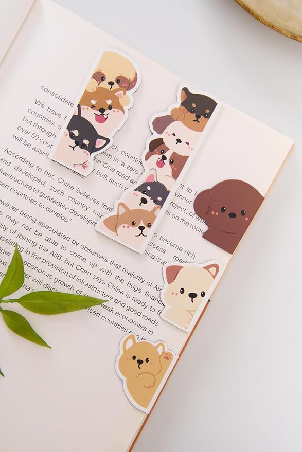 5pcs/Set Cute Magnetic Bookmark, Funny Peeping Dog Book Marker Clip for Teachers, Students, Book Lovers Gifts, Printing on 2 Side (Dog)